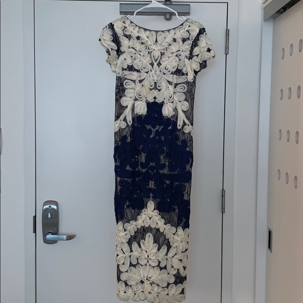 JS Collections Blue and White Lace Midi Dress